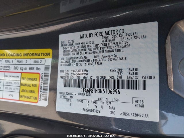 Ford Mustang Ecoboost Premium Fastback 2022 1FA6P8TH3N5106996 Image 9