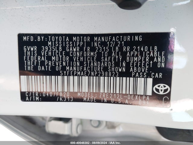 Toyota COROLLA LE 2022 5YFEPMAE7NP298823 Image 9