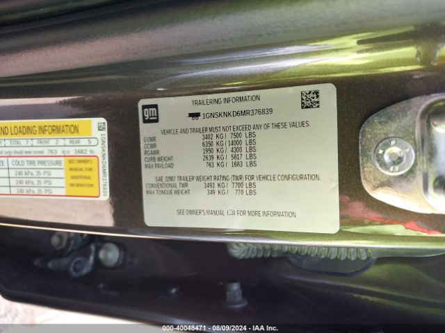 1GNSKNKD6MR376839 Chevrolet Tahoe 4wd Lt