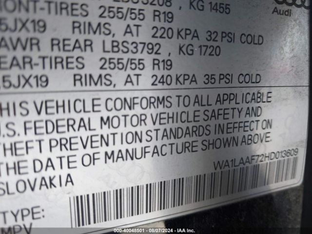 WA1LAAF72HD013609 Audi Q7 3.0t Premium
