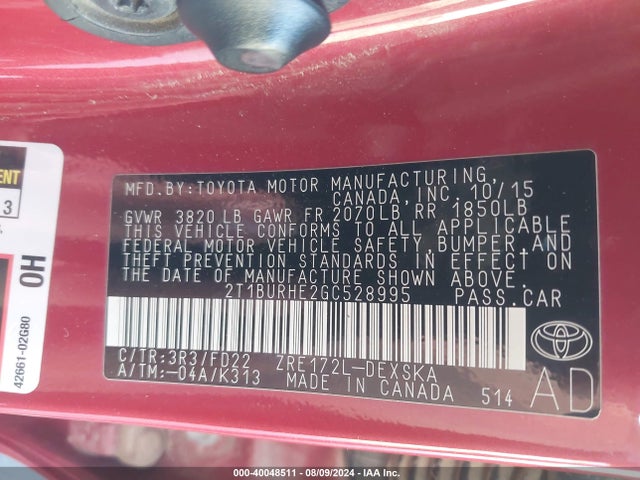 Toyota Corolla S Plus 2016 2T1BURHE2GC528995 Image 9