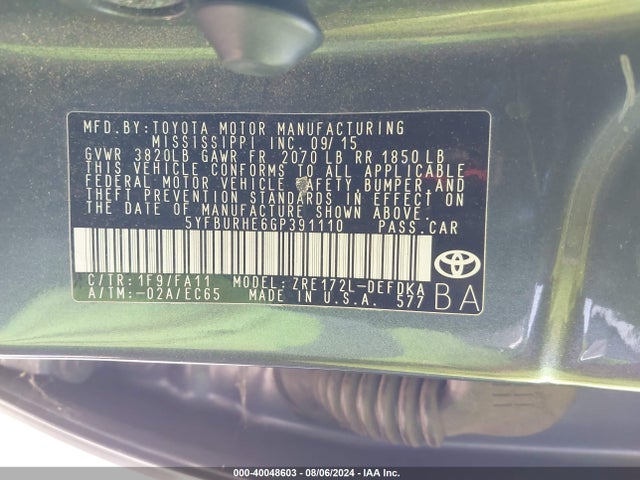 Toyota COROLLA L 2016 5YFBURHE6GP391110 Image 9