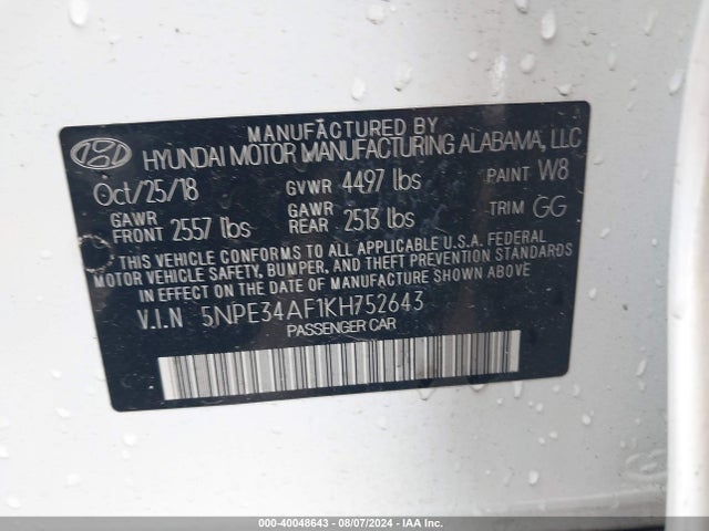 Hyundai SONATA SEL 2019 5NPE34AF1KH752643 Image 9