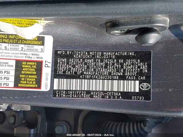 Toyota CAMRY SE 2016 4T1BF1FK2GU230188 Image 9