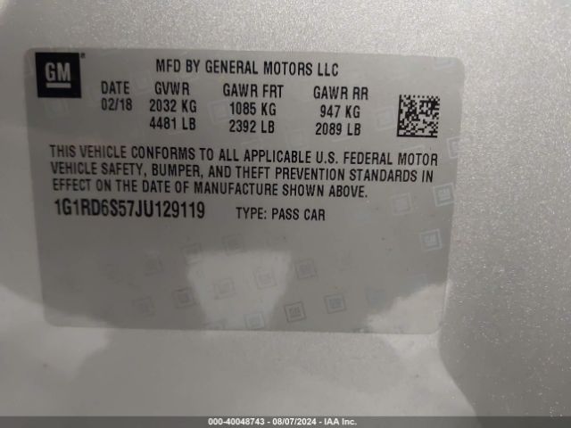 1G1RD6S57JU129119 Chevrolet Volt Premier