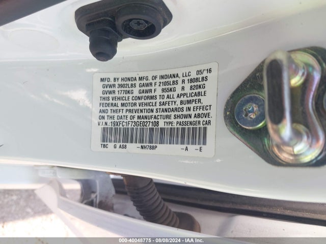 Honda Civic Ex-l 2016 19XFC1F73GE027108 Image 9