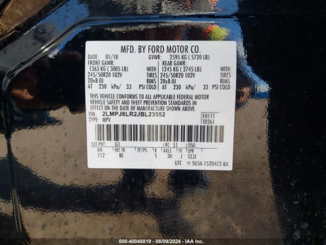2LMPJ8LR2JBL23552 Lincoln Mkx Reserve