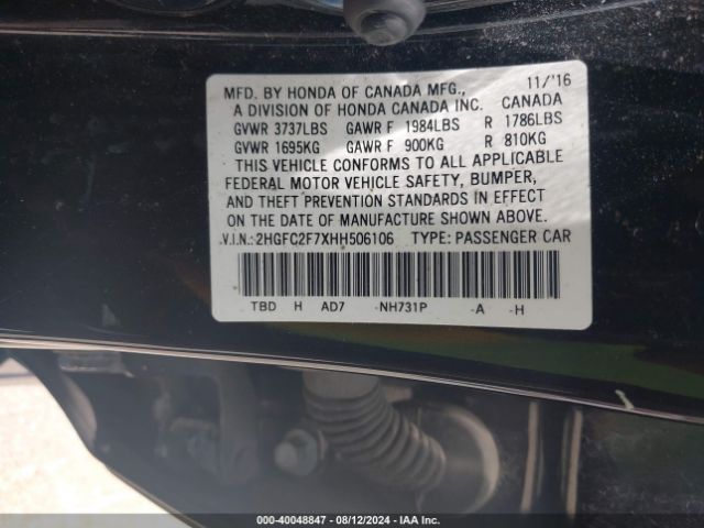 2HGFC2F7XHH506106 Honda CIVIC EX