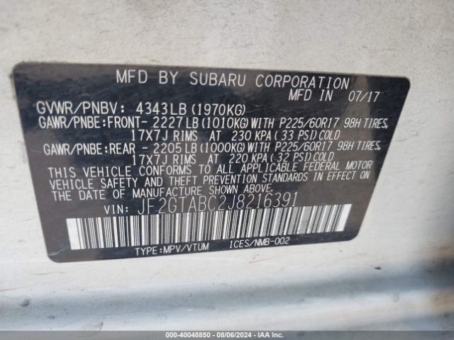 JF2GTABC2J8216391 Subaru Crosstrek 2.0i Premium