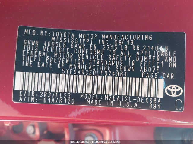 Toyota COROLLA SE 2020 5YFS4RCE0LP024964 Image 9