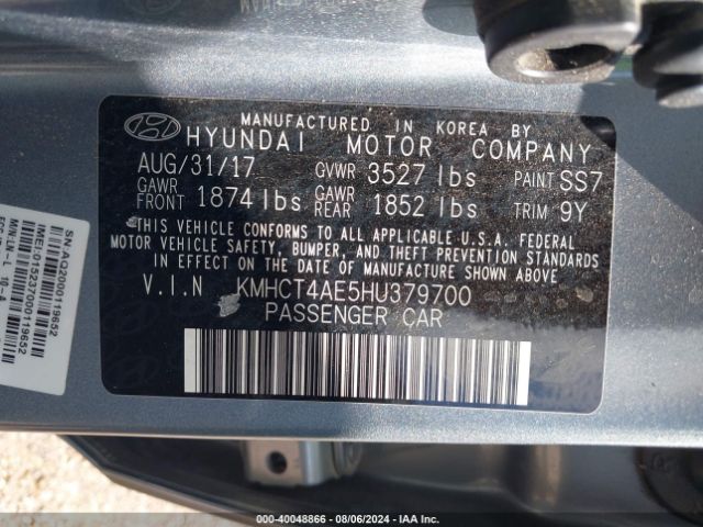 KMHCT4AE5HU379700 Hyundai Accent Value Edition