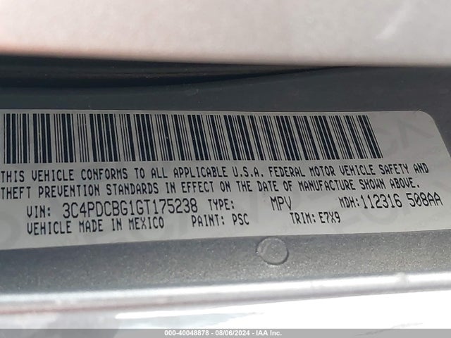 3C4PDCBG1GT175238 Dodge Journey Sxt