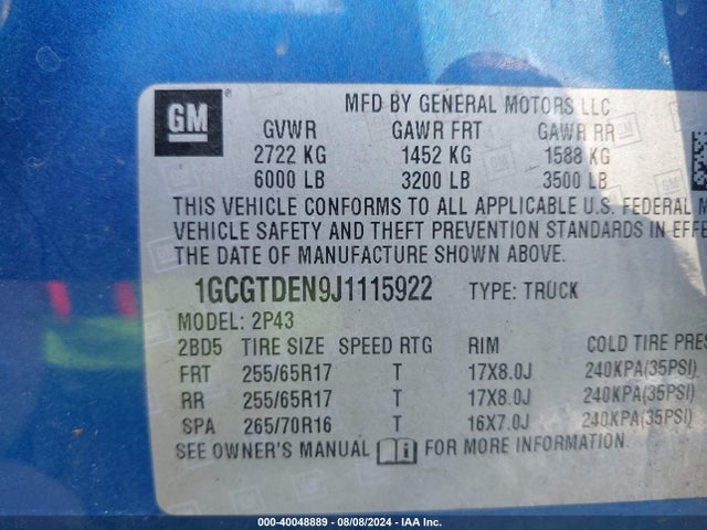 1GCGTDEN9J1115922 Chevrolet lgz - di: direct injection, vvt: variable valve timing, alum, var2, gen2