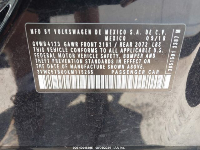 3VWC57BU0KM115265 Volkswagen Jetta 1.4t R-line/1.4t S/1.4t Se