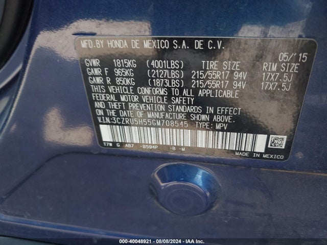 Honda HR-V EX 2016 3CZRU5H55GM708545 Image 9