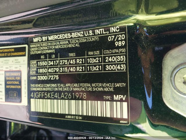 4JGFF5KE4LA261978 Mercedes-Benz Gls 450 4matic