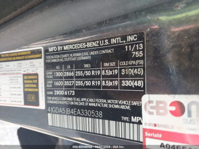 4JGDA5JB4EA330538 Mercedes-Benz ML 350