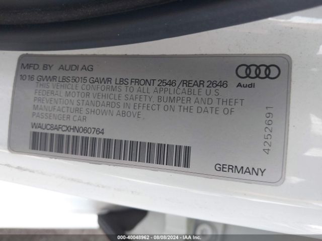WAUC8AFCXHN060764 Audi A6 2.0t Premium
