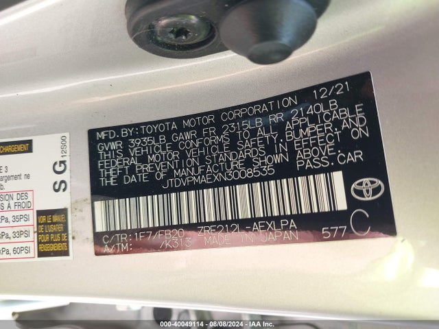 Toyota COROLLA LE 2022 JTDVPMAEXN3008535 Image 9