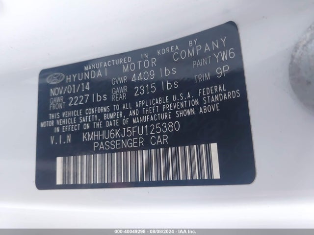 Hyundai Genesis 3.8 Ultimate 2015 KMHHU6KJ5FU125380 Image 9