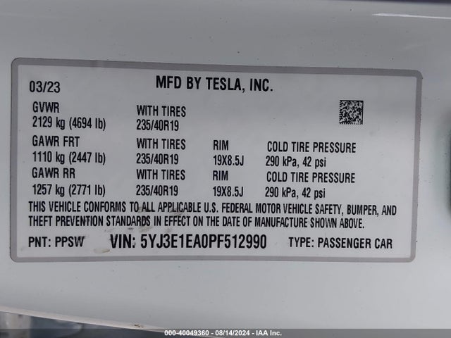 2023 TESLA MODEL 3 5YJ3E1EA0PF512990 Photo 8
