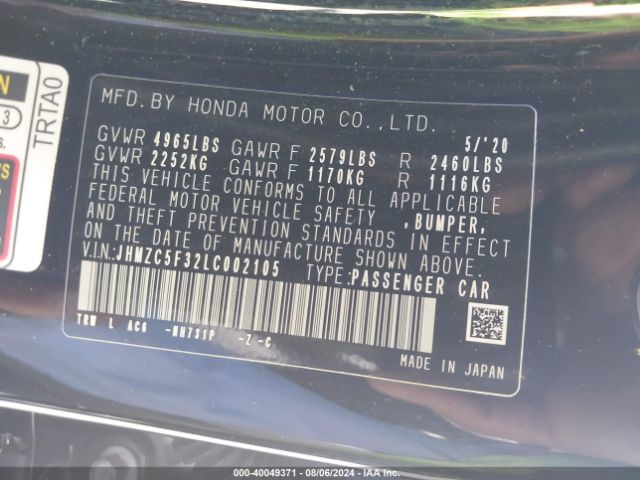 JHMZC5F32LC002105 Honda Clarity Plug-in Hybrid Touring