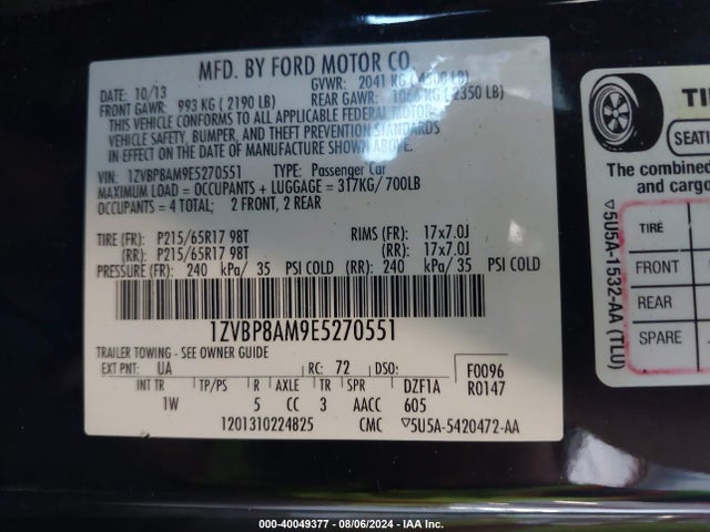Ford Mustang V6 2014 1ZVBP8AM9E5270551 Image 9