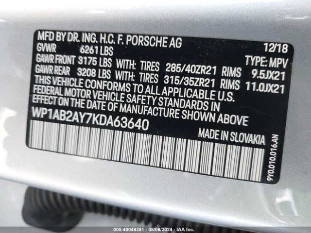 2019 PORSCHE CAYENNE WP1AB2AY7KDA63640 Photo 8