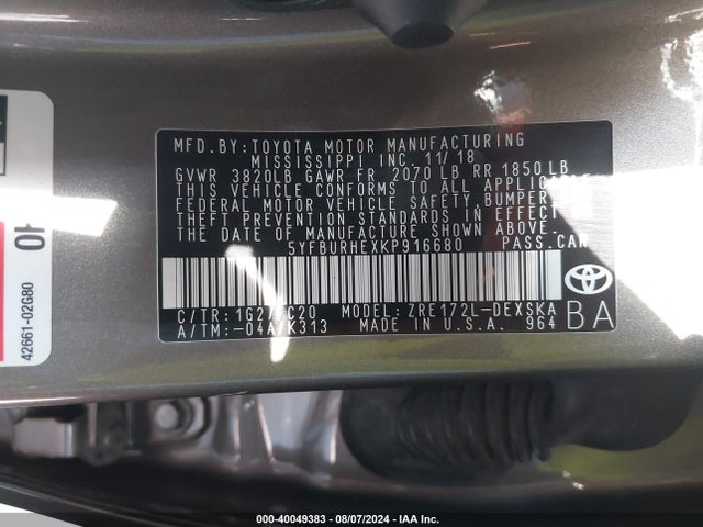 Toyota COROLLA SE 2019 5YFBURHEXKP916680 Image 9