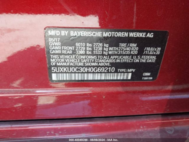 5UXKU0C30H0G69210 BMW X6 Sdrive35i