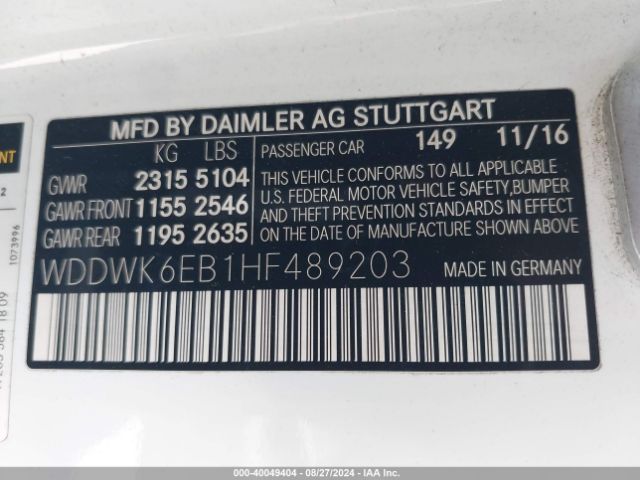 WDDWK6EB1HF489203 Mercedes-Benz Amg C 43 4matic