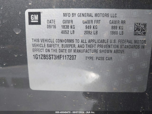 Chevrolet MALIBU LS 2017 1G1ZB5ST3HF117207 Image 9