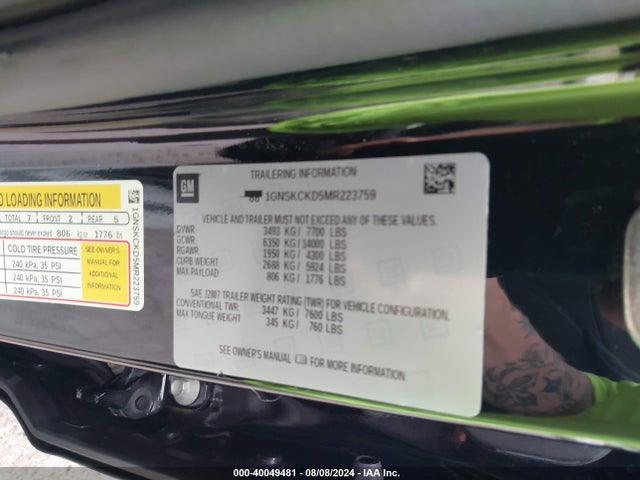 Chevrolet Suburban 4wd Lt 2021 1GNSKCKD5MR223759 Image 9