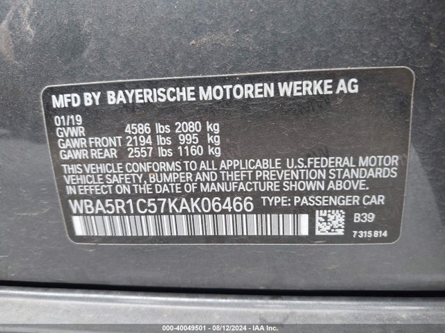 WBA5R1C57KAK06466 BMW 330I