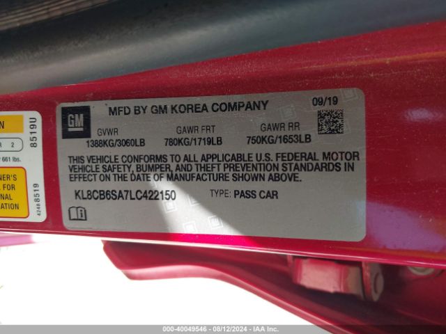 KL8CB6SA7LC422150 Chevrolet Spark Fwd Ls Automatic
