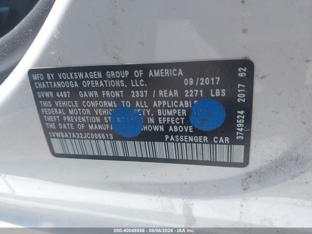 1VWBA7A32JC005513 Volkswagen Passat 2.0t Se