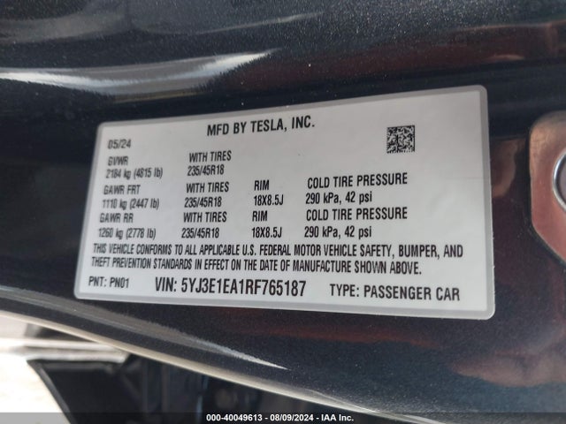 2024 TESLA MODEL 3 5YJ3E1EA1RF765187 Photo 8