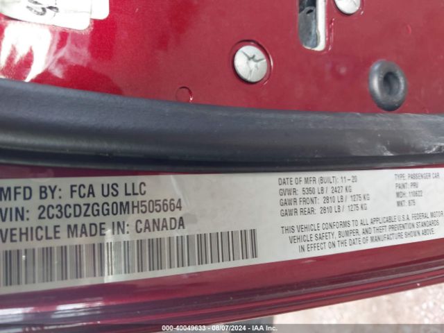2C3CDZGG0MH505664 Dodge Challenger Sxt Awd