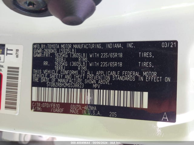 Toyota Highlander Le 2021 5TDBZRBH2MS538823 Image 9