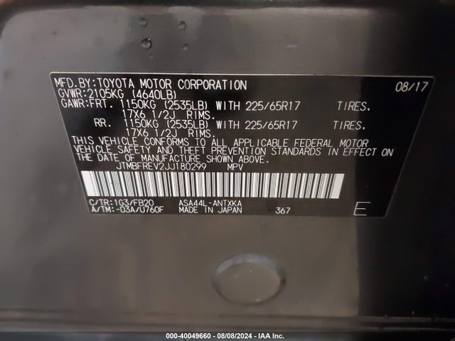 Toyota RAV4 LE 2018 JTMBFREV2JJ180299 Image 9