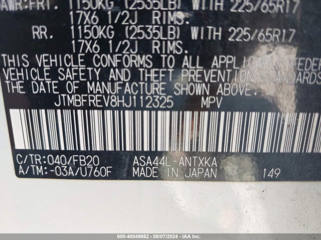 Toyota RAV4 LE 2017 JTMBFREV8HJ112325 Image 9