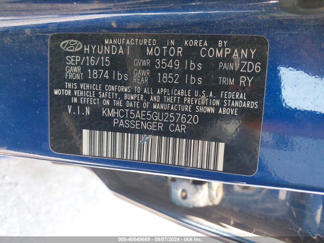 Hyundai ACCENT SE 2016 KMHCT5AE5GU257620 Image 9