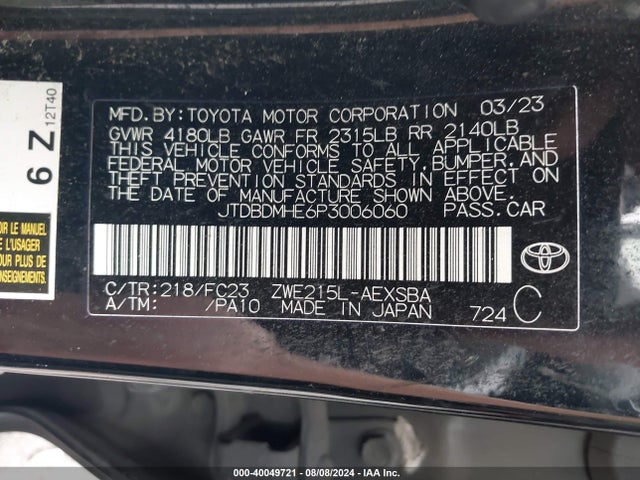 Toyota Corolla Hybrid Se 2023 JTDBDMHE6P3006060 Image 9