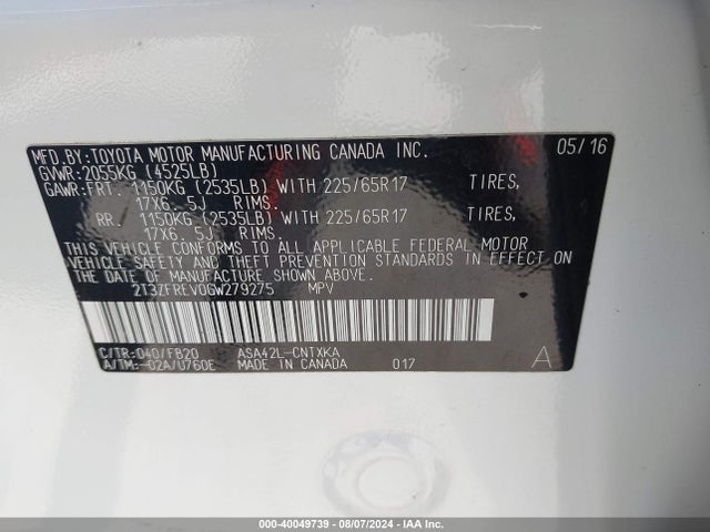 Toyota RAV4 LE 2016 2T3ZFREV0GW279275 Image 9