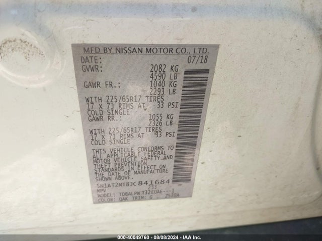 Nissan ROGUE S 2018 5N1AT2MT8JC841684 Image 9