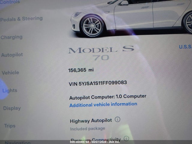 Tesla Model S 60/70/85 2015 5YJSA1S11FF099083 Image 7
