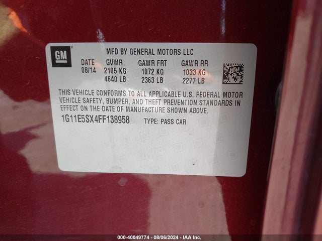 Chevrolet Malibu 3lt 2015 1G11E5SX4FF138958 Image 9