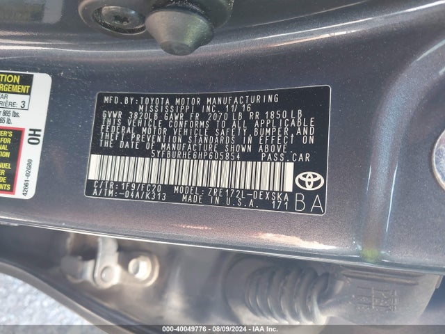 Toyota COROLLA SE 2017 5YFBURHE6HP605854 Image 9