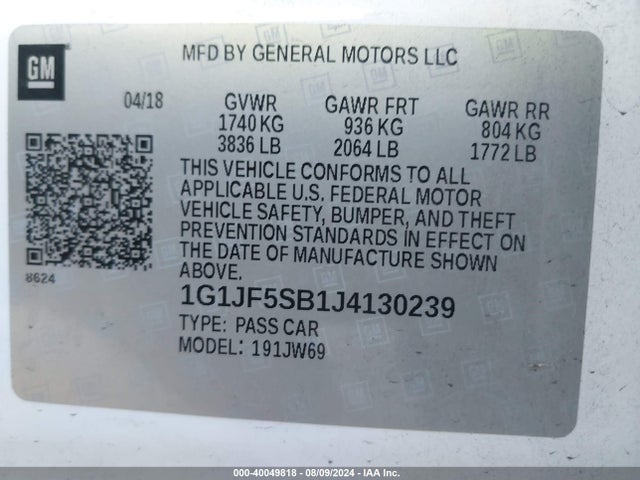 Chevrolet Sonic Premier Auto 2018 1G1JF5SB1J4130239 Image 9