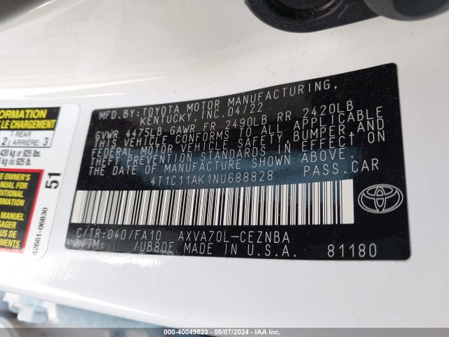 Toyota CAMRY LE 2022 4T1C11AK1NU688828 Image 9